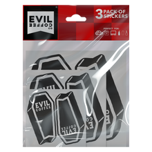 Load image into Gallery viewer, Coffin Fish- 3 Pack - Evil Coffee Stickers