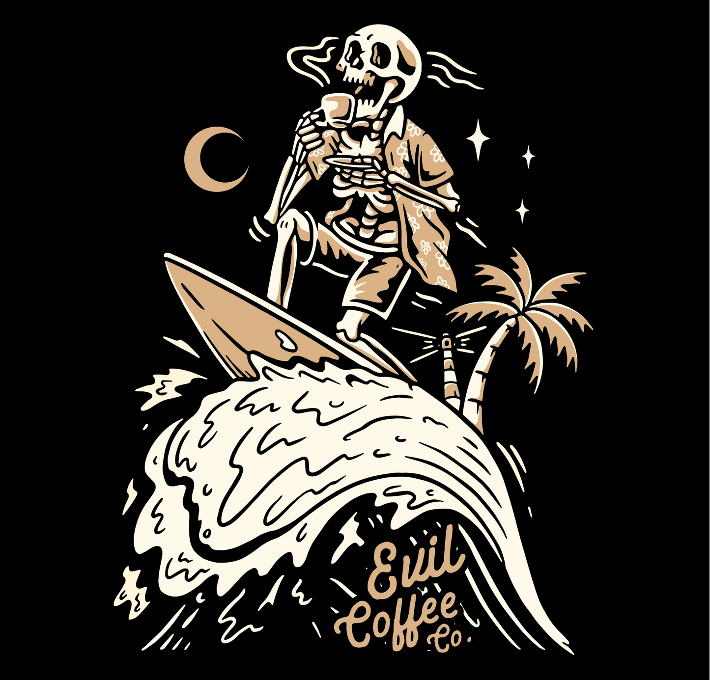 Ride The Wave - 3 Evil Coffee Stickers