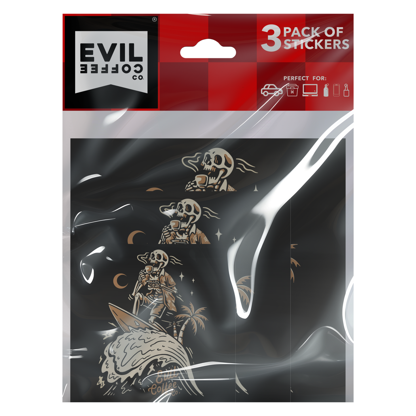 Ride The Wave - 3 Evil Coffee Stickers