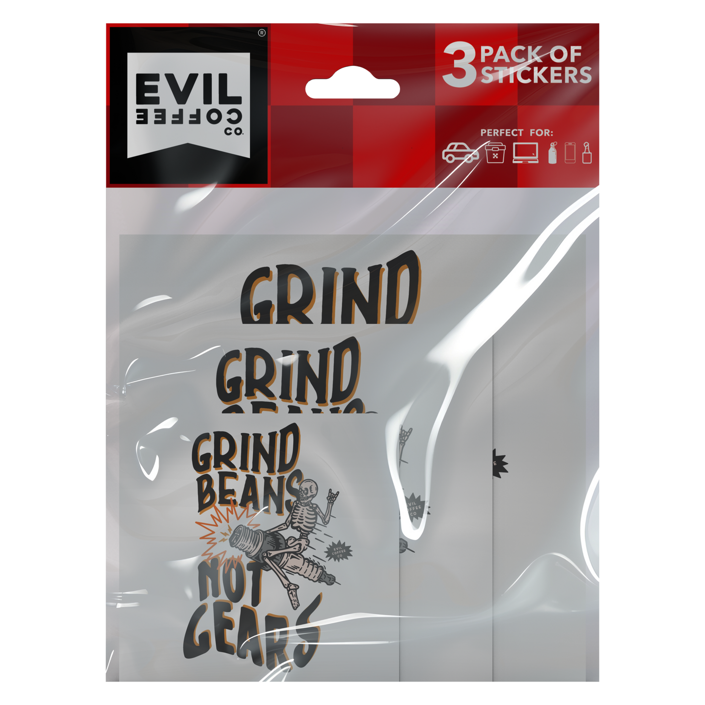 Grind Beans Not Gears - 3 Pack - Evil Coffee Stickers